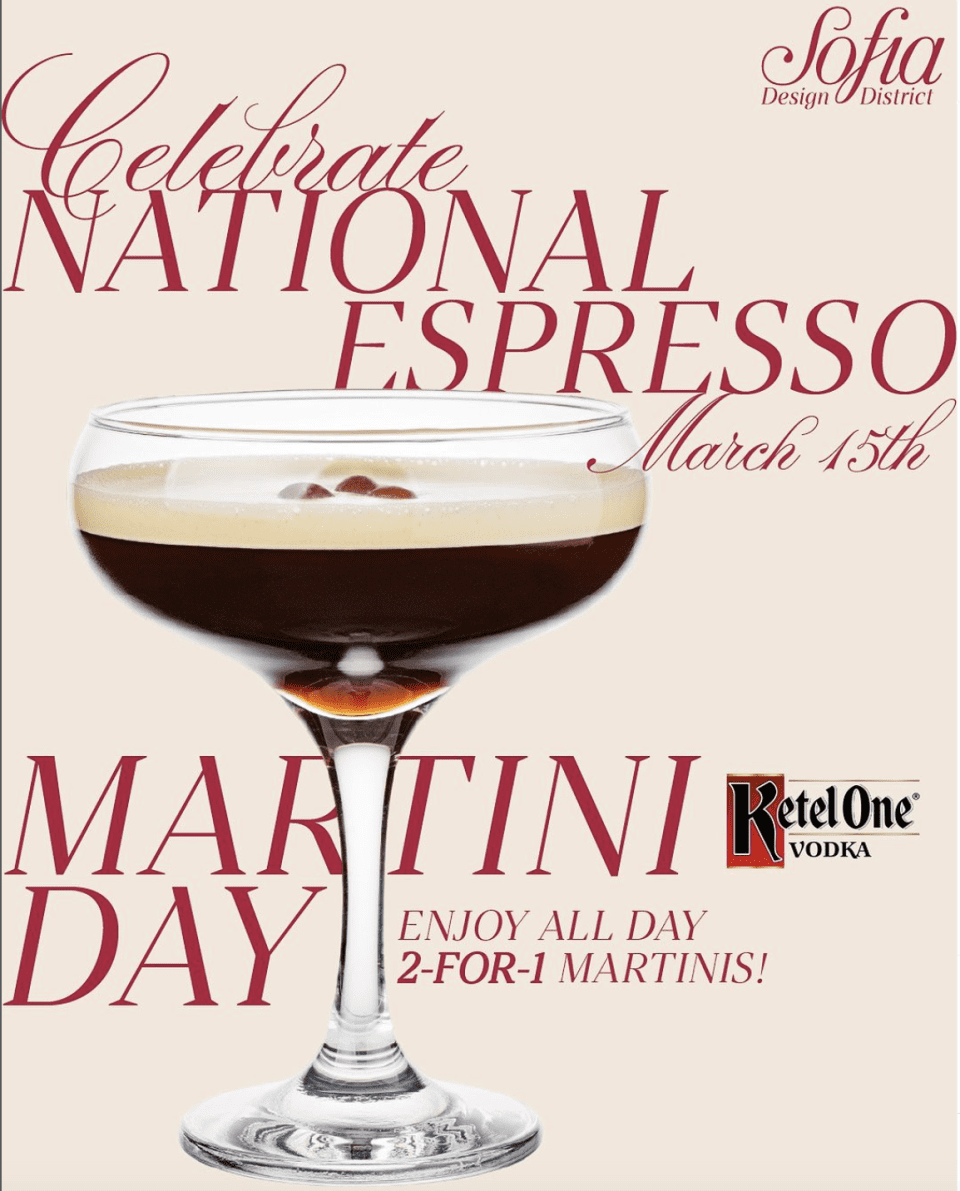 21 Espresso Martinis for National Espresso Martini Day at Sofia Design